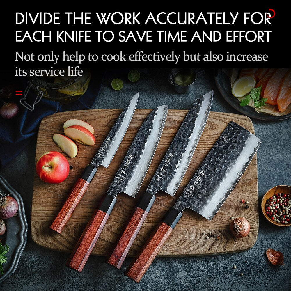 Kitchen Knife Set: Hammered 3-Layer Steel, 4 Piece Gift