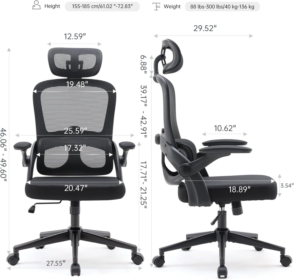High Back Mesh Office Chair with Adjustable Headrest