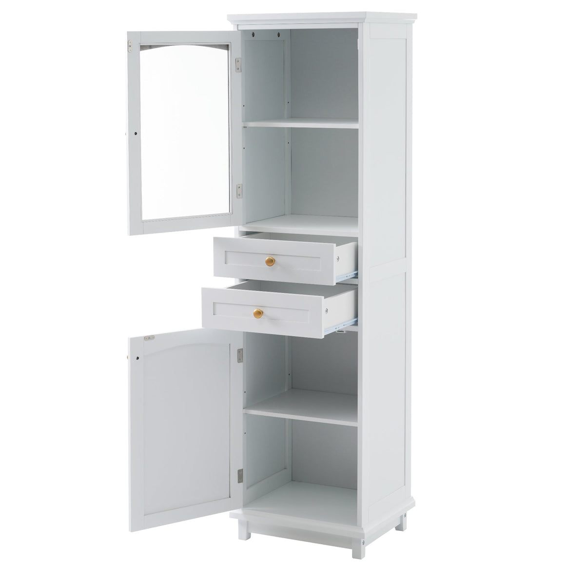 Tall Bathroom Storage Cabinet, Glass Door & Drawers
