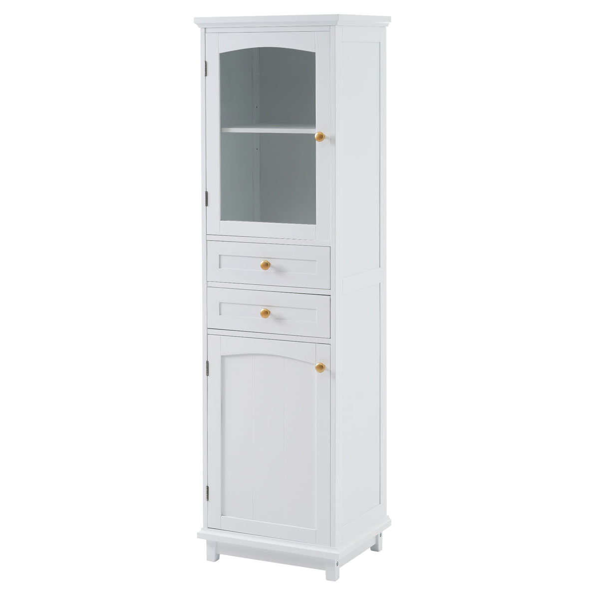 Tall Bathroom Storage Cabinet, Glass Door & Drawers