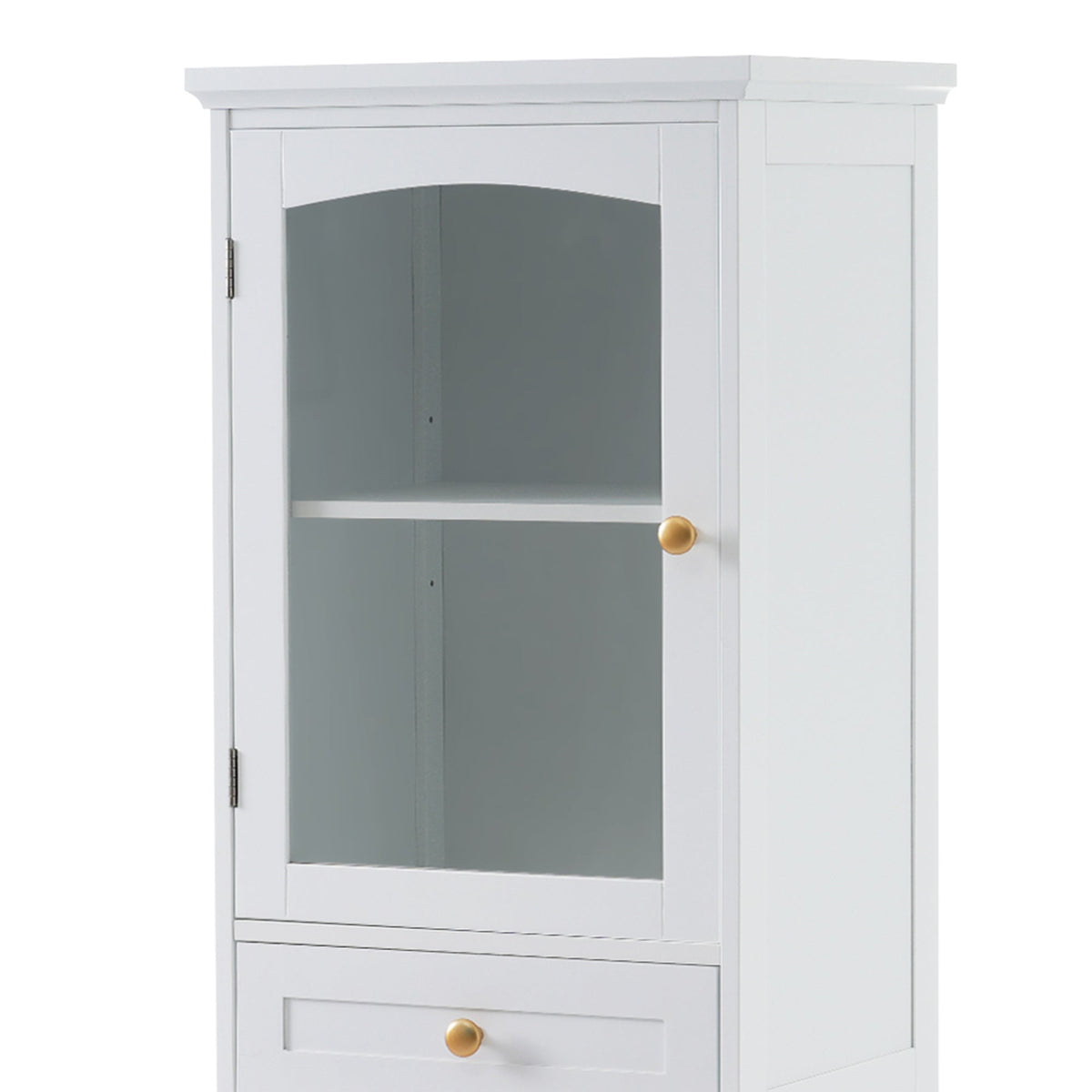 Tall Bathroom Storage Cabinet, Glass Door & Drawers