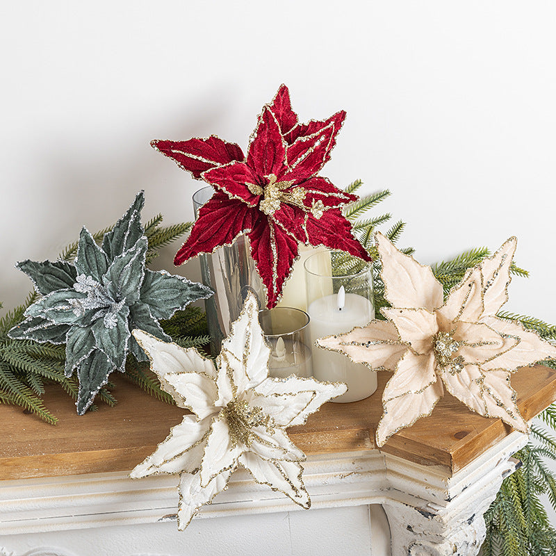 Velvet Poinsettia Stem for Luxury Christmas Decorating