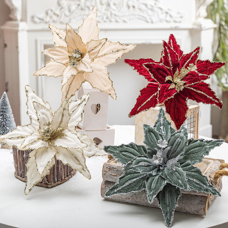 Velvet Poinsettia Stem for Luxury Christmas Decorating