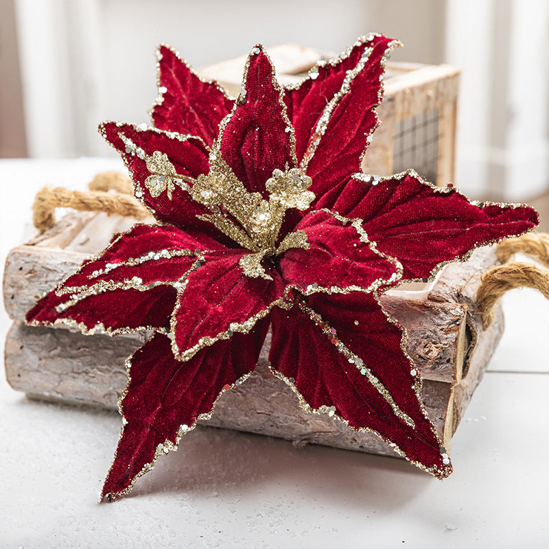 Velvet Poinsettia Stem for Luxury Christmas Decorating