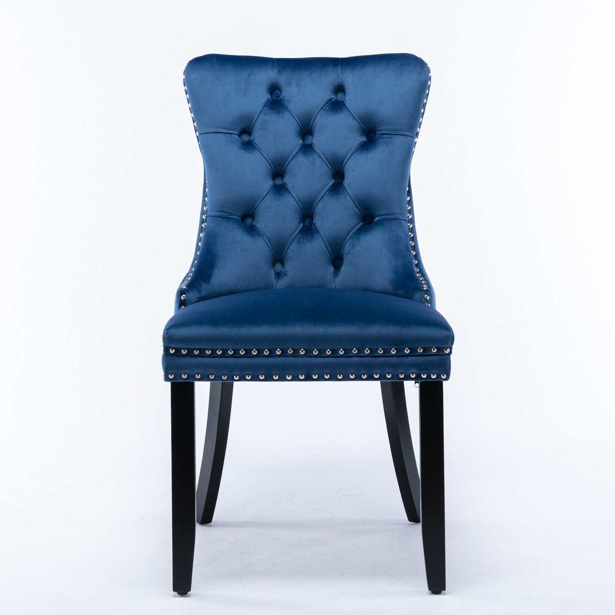 Navy Tufted Velvet Dining Chair with Solid Wood Legs