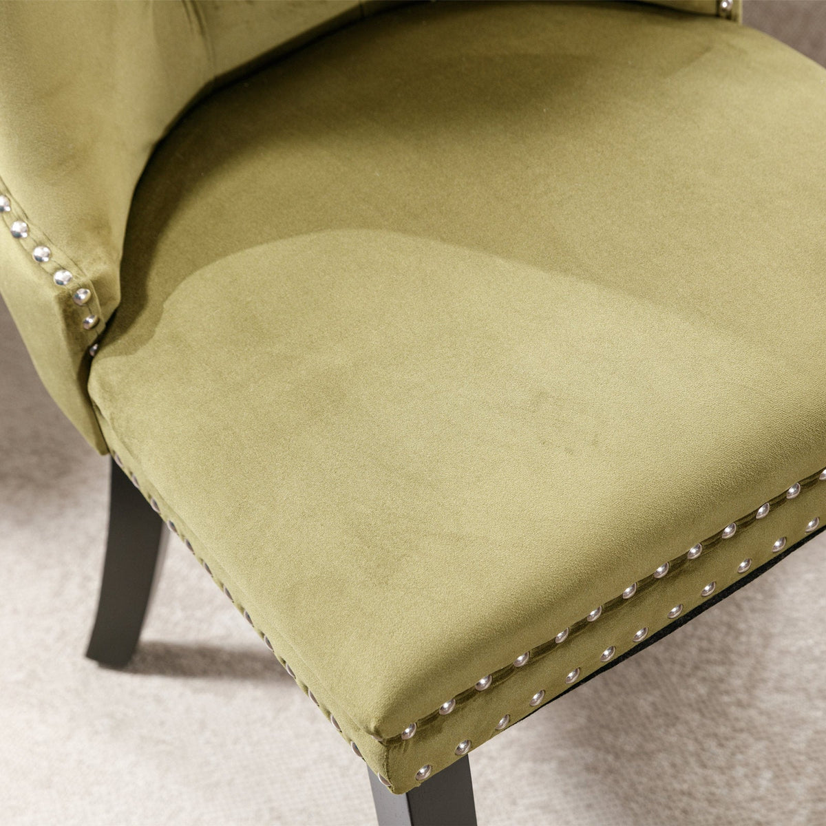 Tufted Olive Velvet Dining Chair with Nailhead Trim