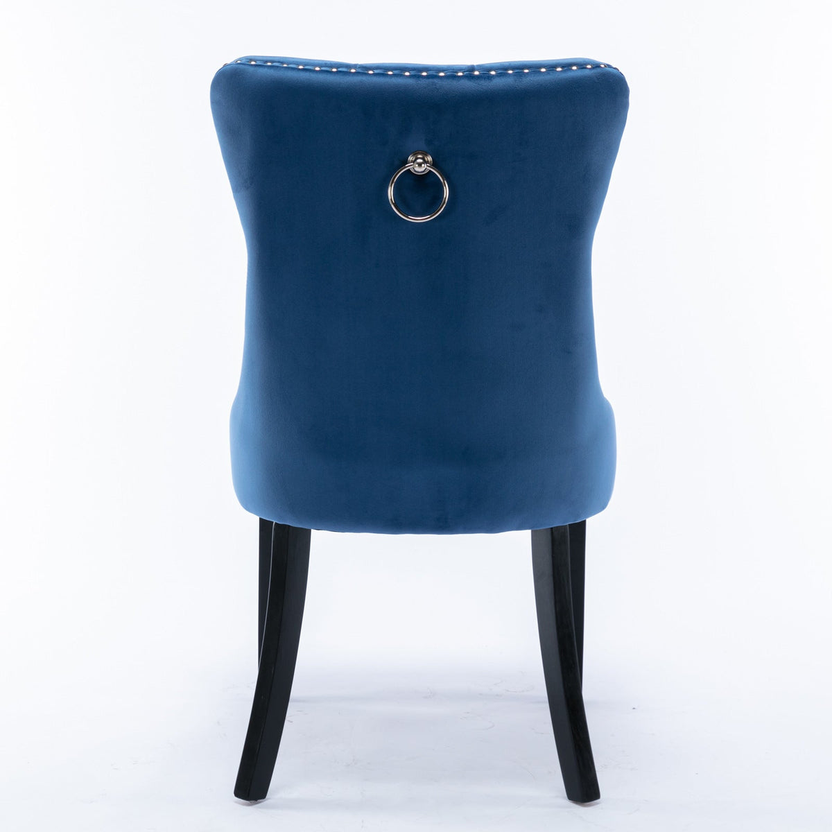 Navy Tufted Velvet Dining Chair with Solid Wood Legs