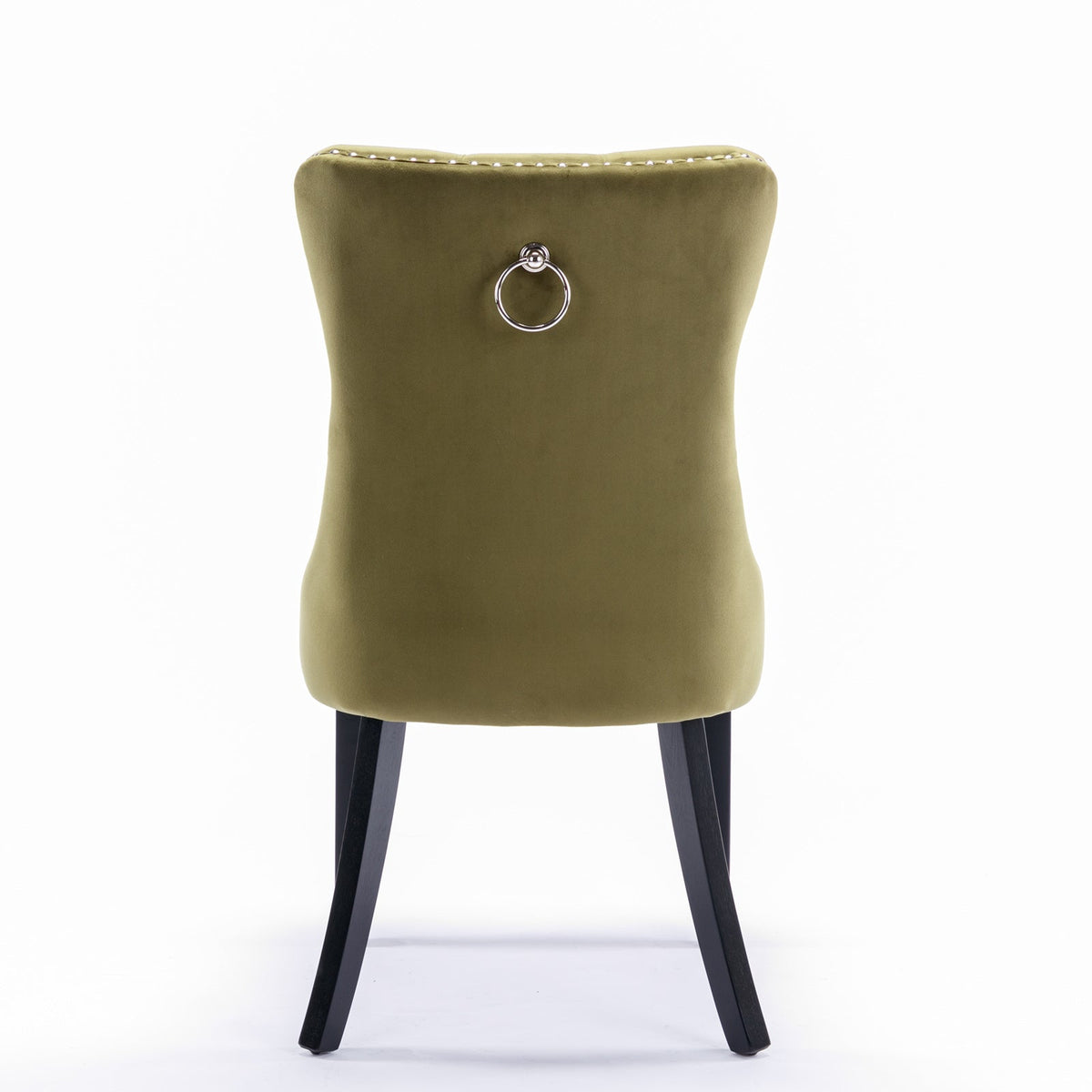 Tufted Olive Velvet Dining Chair with Nailhead Trim