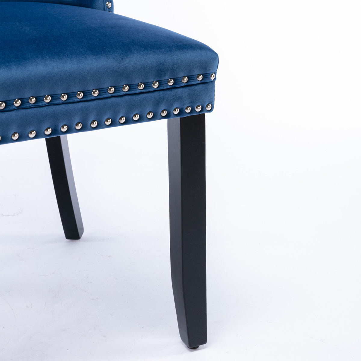 Navy Tufted Velvet Dining Chair with Solid Wood Legs