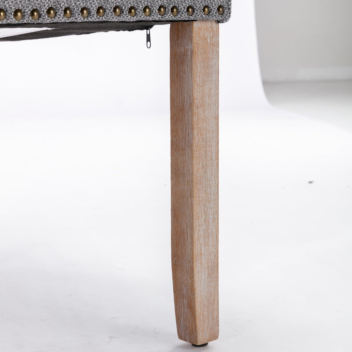 Tufted Grey Linen Dining Chair with Brass Nailhead Trim