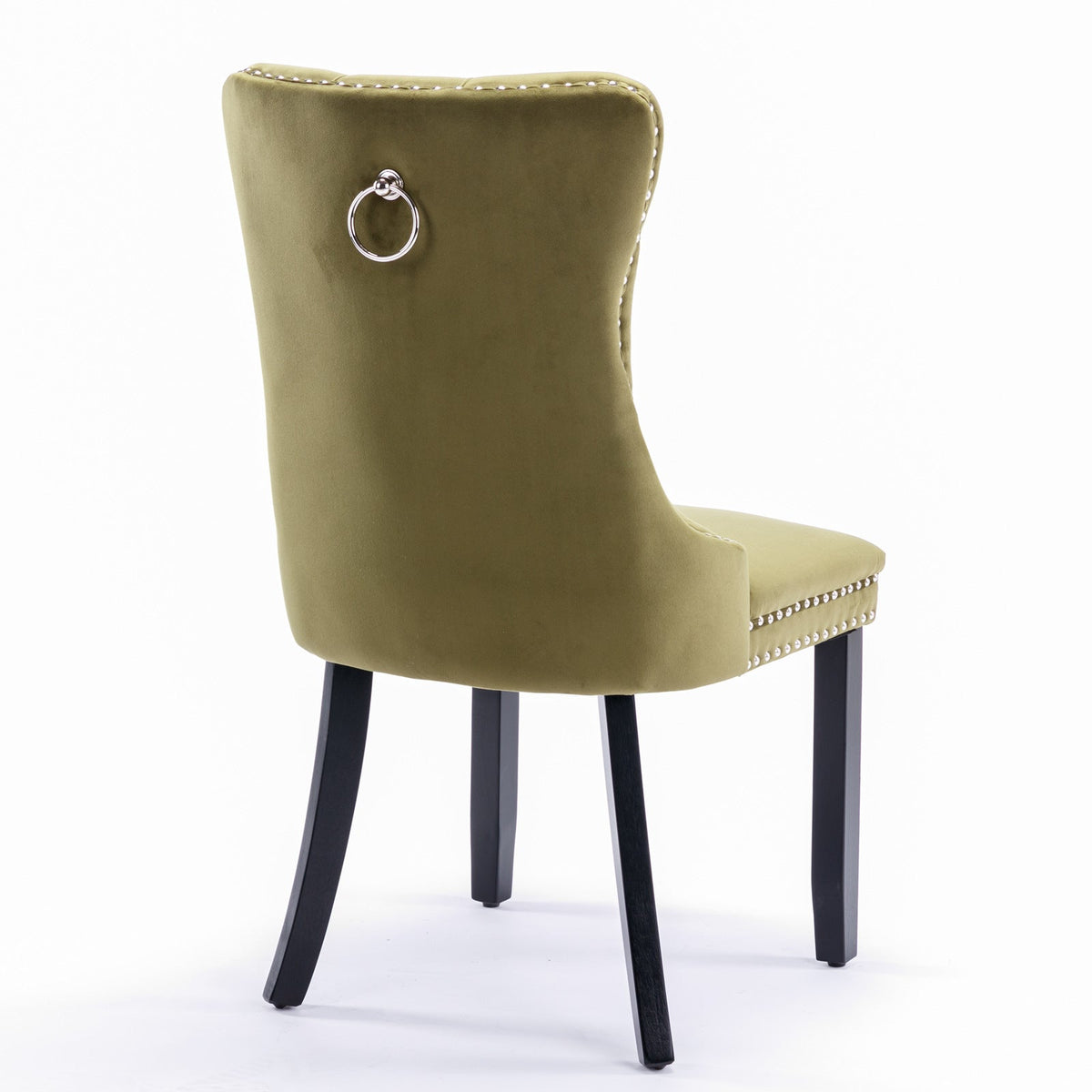 Tufted Olive Velvet Dining Chair with Nailhead Trim