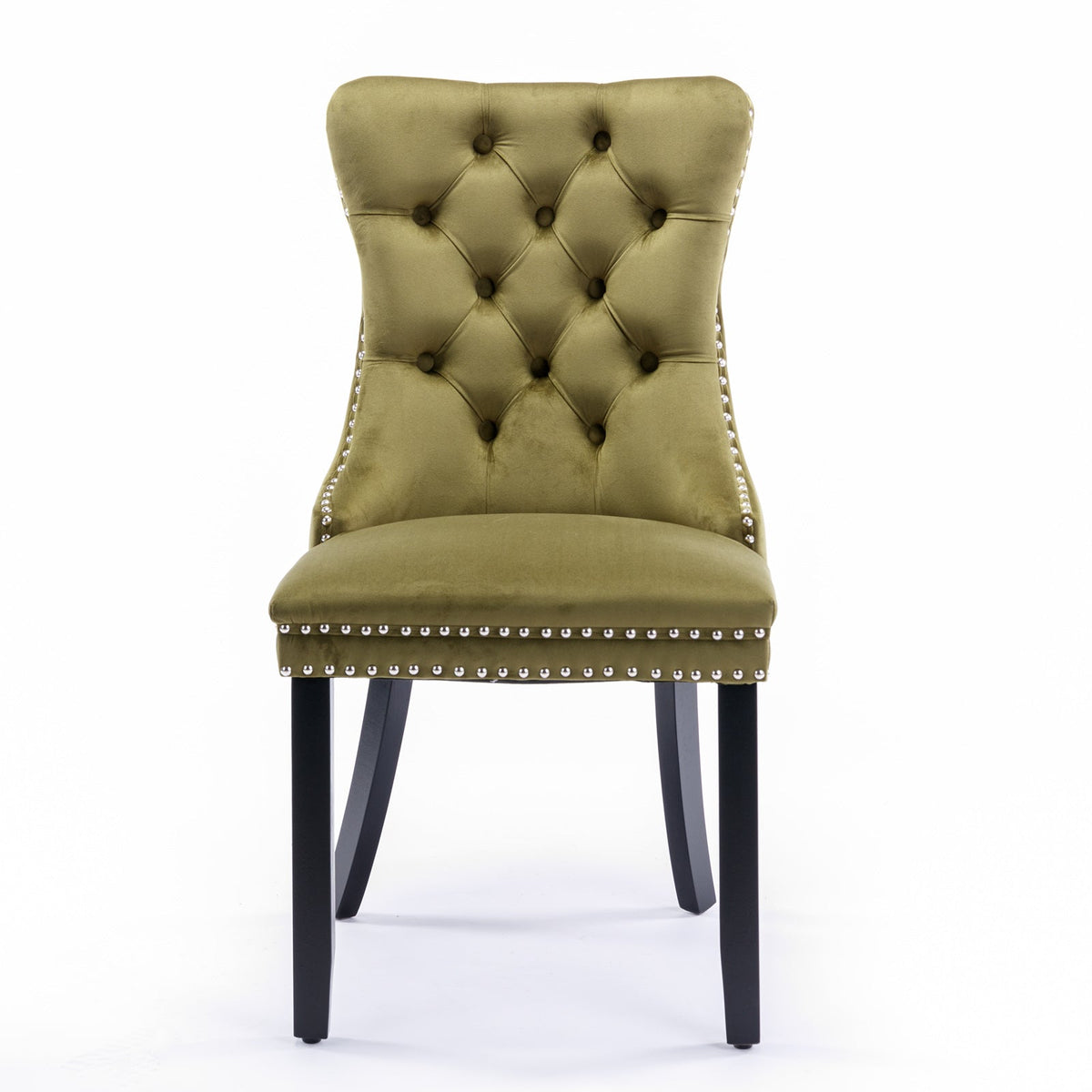 Tufted Olive Velvet Dining Chair with Nailhead Trim