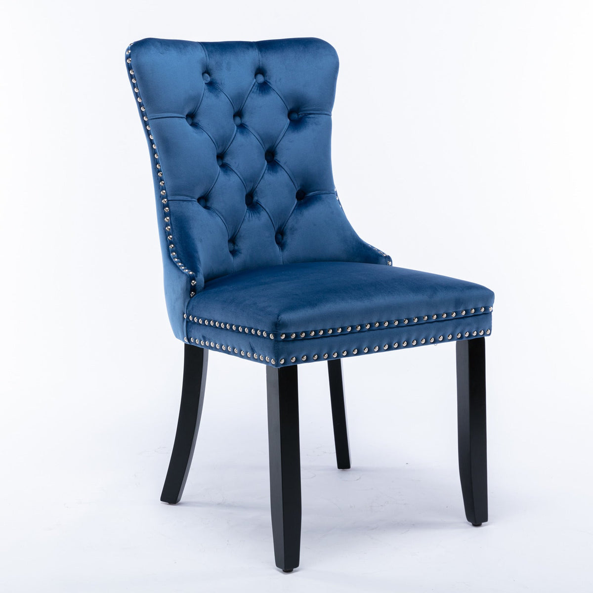 Navy Tufted Velvet Dining Chair with Solid Wood Legs