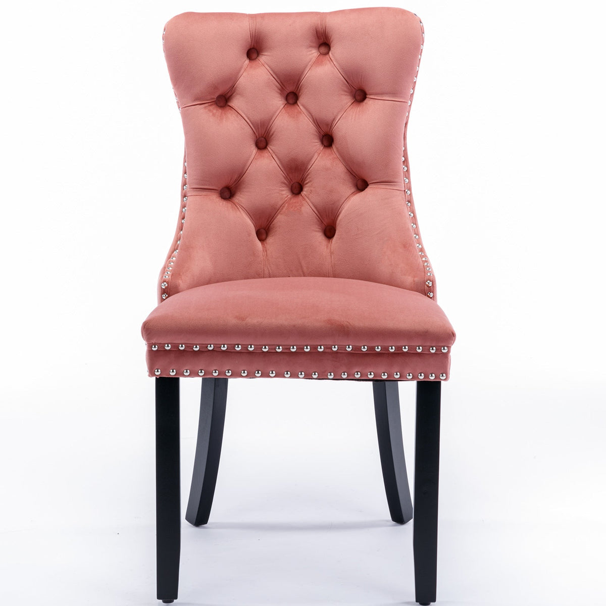 Pink Velvet Tufted Dining Chair with Nailhead Trim