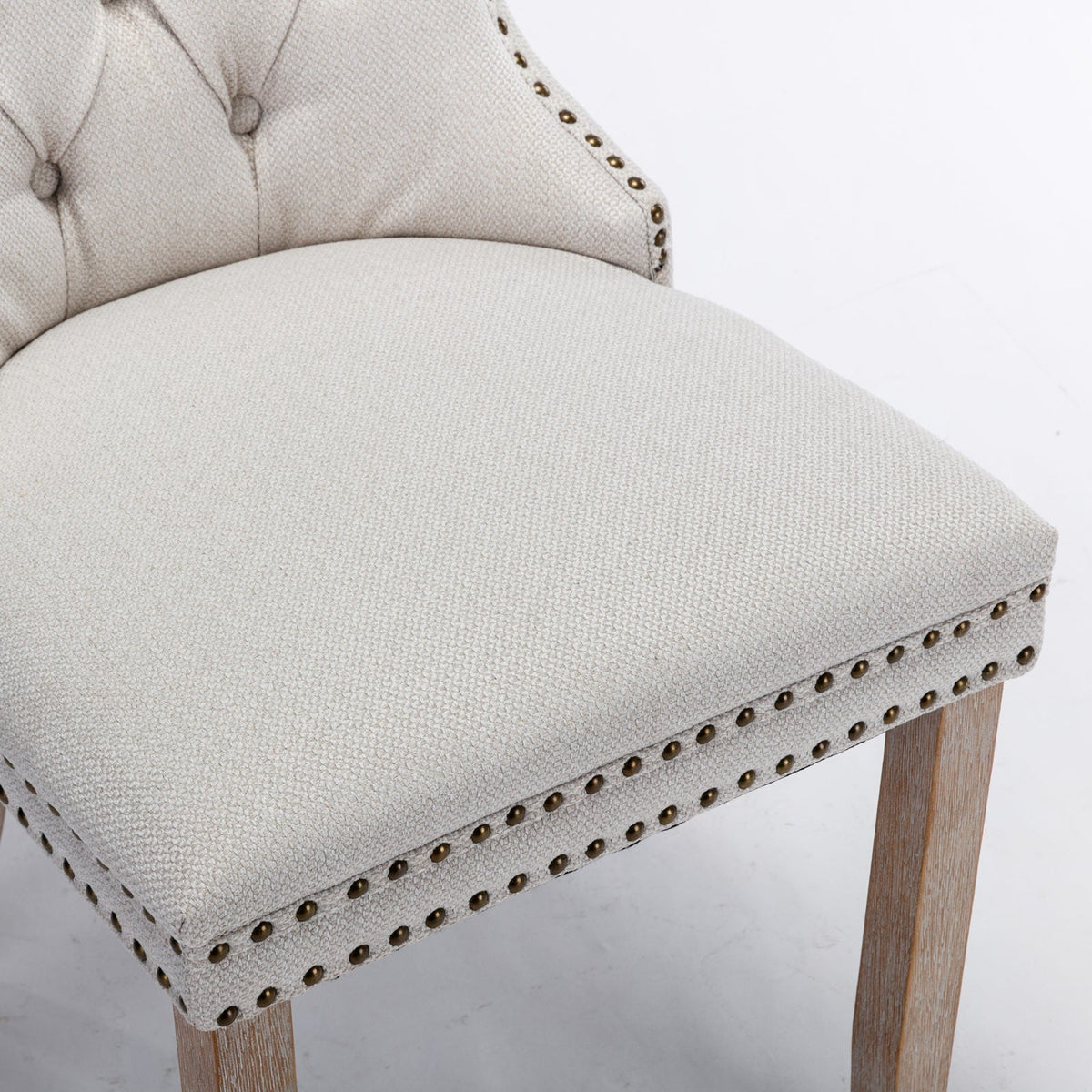 Tufted Flax Upholstered Dining Chair Set with Wood Legs