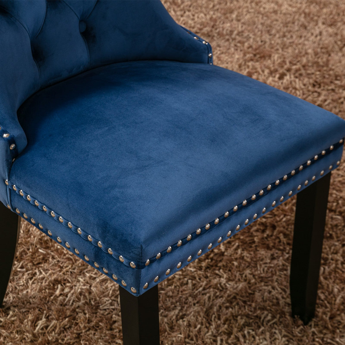 Navy Tufted Velvet Dining Chair with Solid Wood Legs