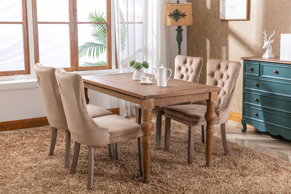 Tufted Velvet Dining Chairs Set of 2 with Wood Legs
