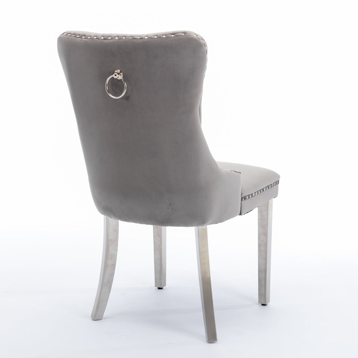 Tufted Gray Velvet Dining Chair Set with Chrome Legs