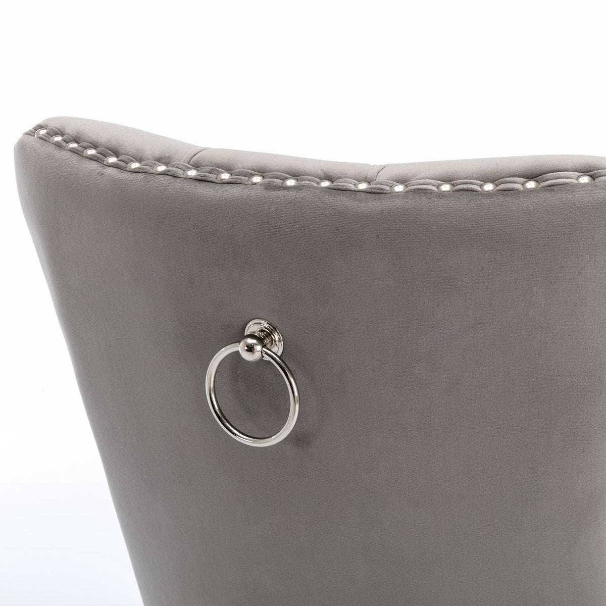 Tufted Gray Velvet Dining Chair Set with Chrome Legs