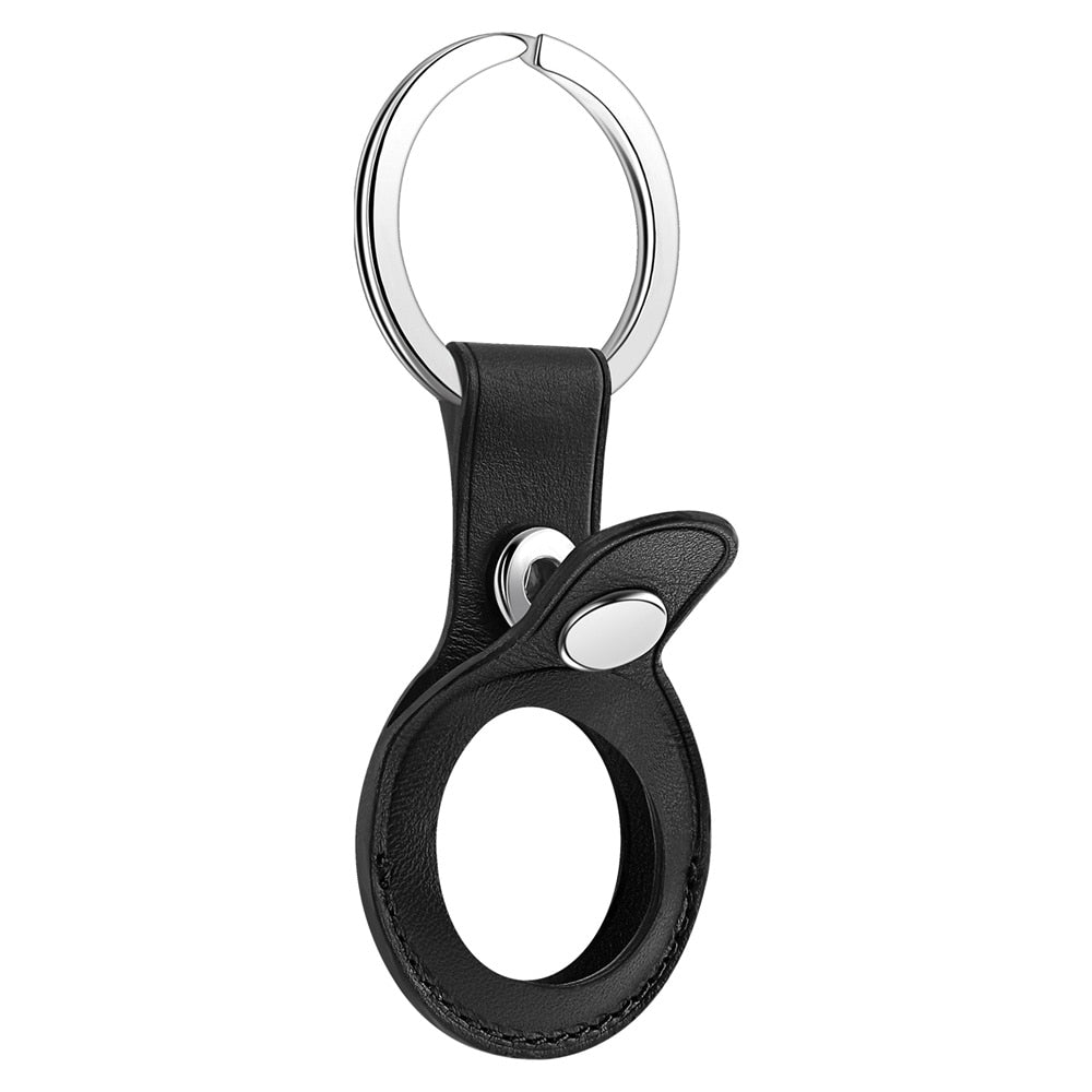 Leather AirTag Holder Keychain with Protective Sleeve