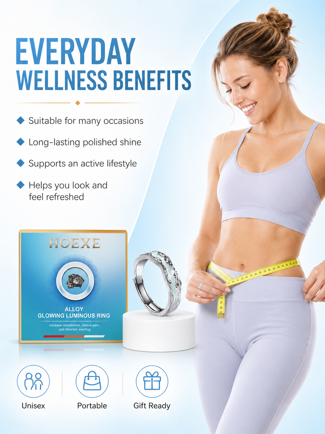 HOEXE Luminous Silver Wellness Ring | Pain Relief & Glow