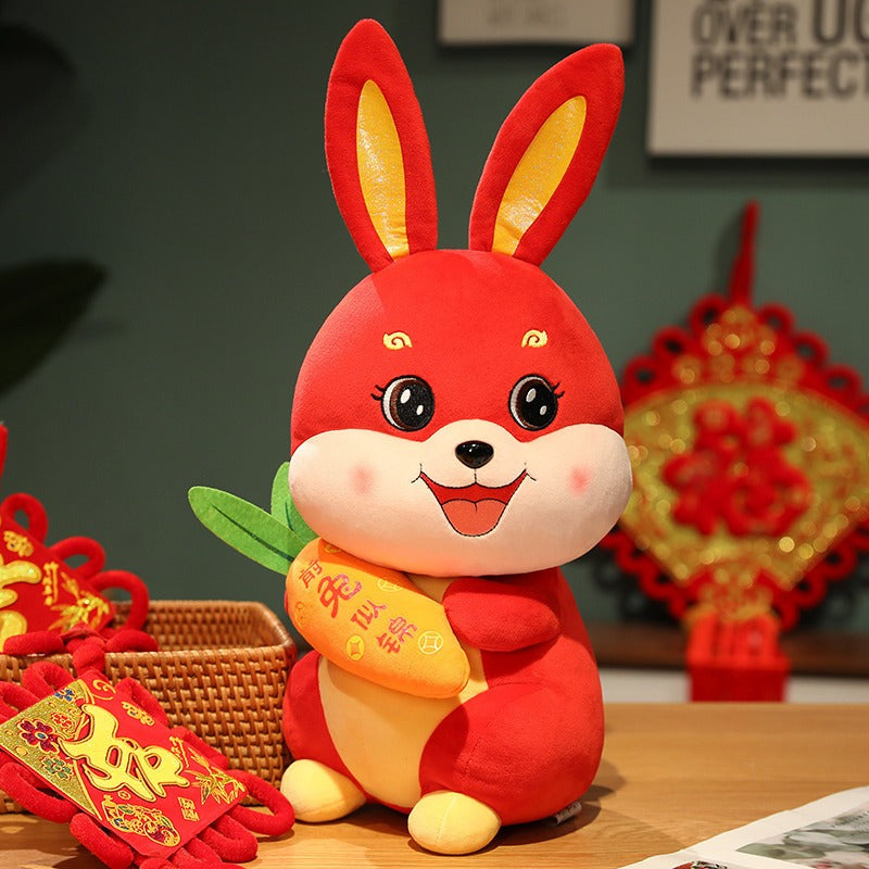 Rabbit Year Plush Toy – Festive Red Lucky Home Decor