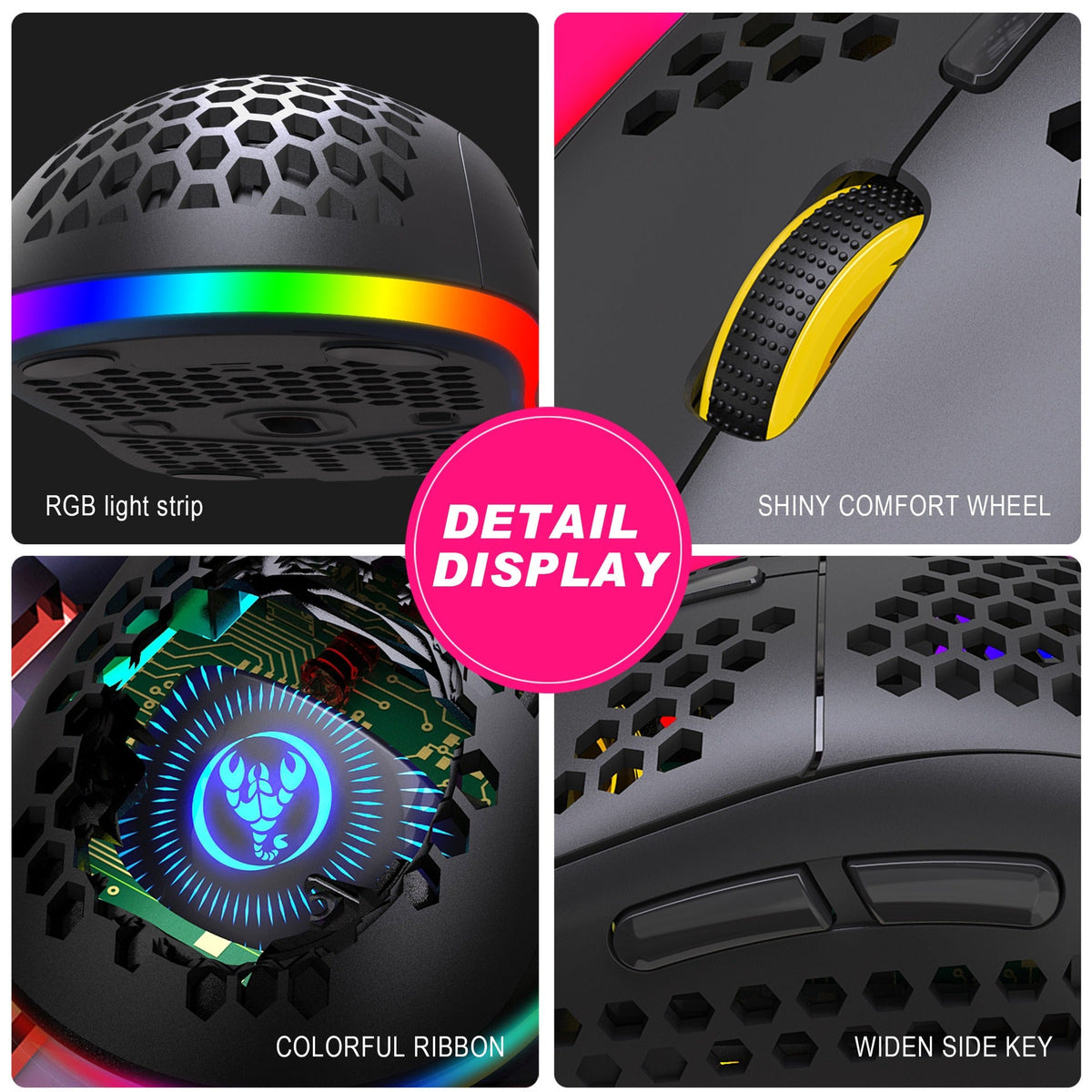 Lightweight Hollow Wireless Gaming Mouse with RGB Glow