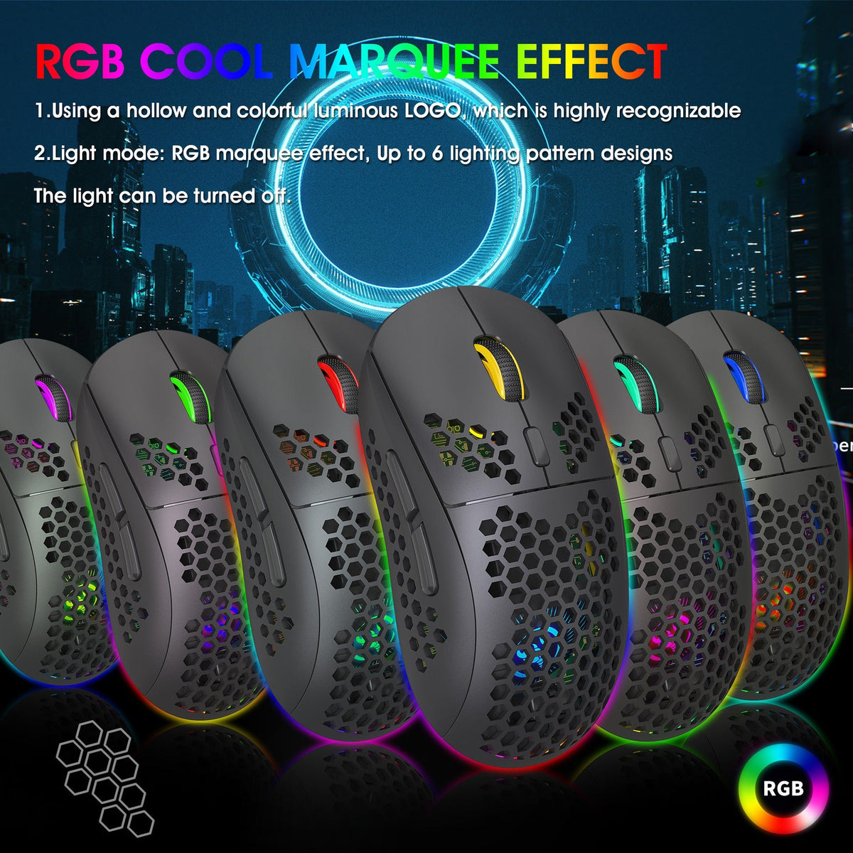 Lightweight Hollow Wireless Gaming Mouse with RGB Glow