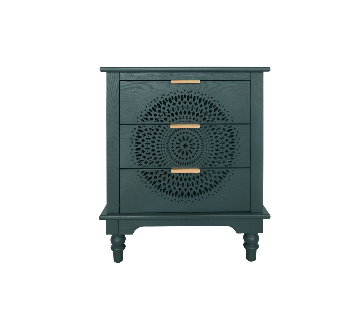 Boho Hollow-Carved 3 Drawer Dresser Chest in Deep Teal