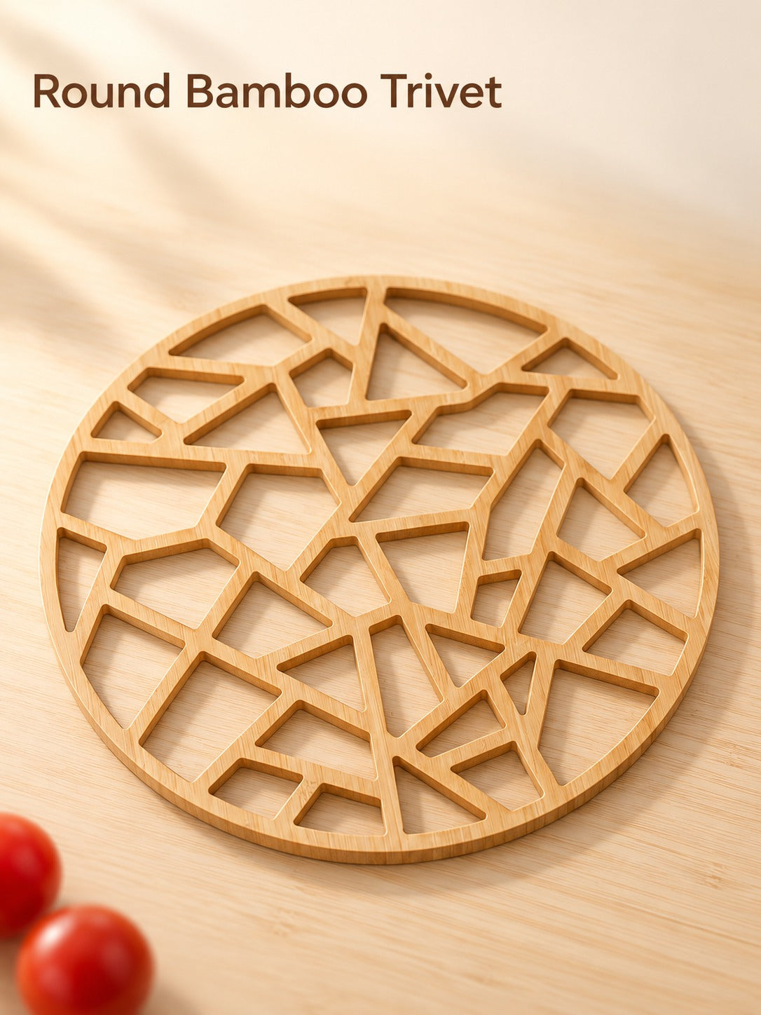 Hollow Round Bamboo Trivet for Hot Pots and Teapots