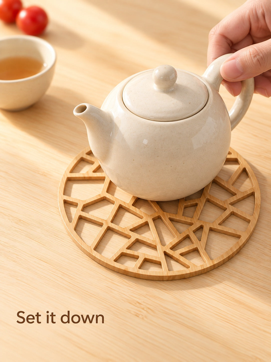 Hollow Round Bamboo Trivet for Hot Pots and Teapots