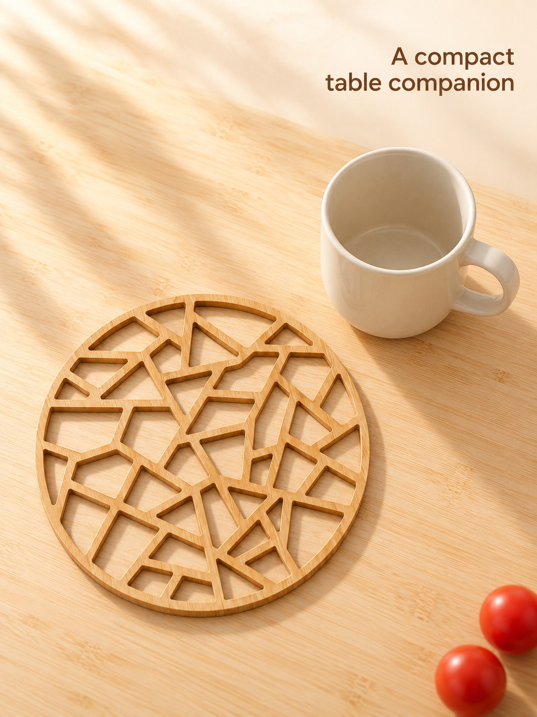 Hollow Round Bamboo Trivet for Hot Pots and Teapots