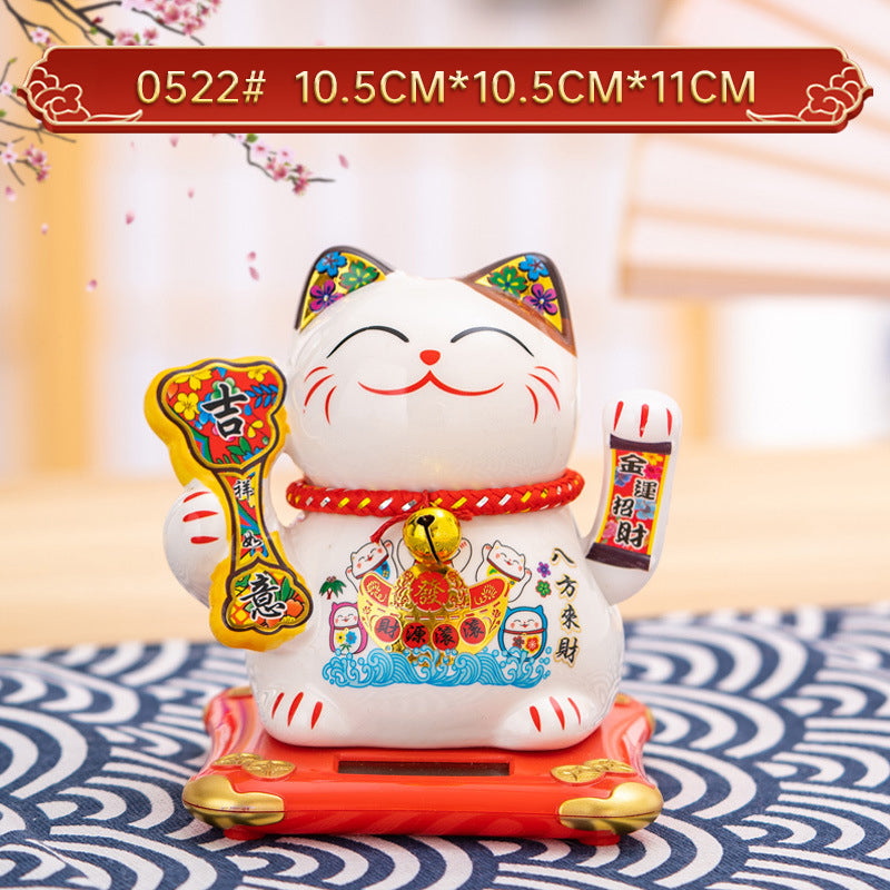 Solar Lucky Cat Ornament for Festive Prosperity Decor