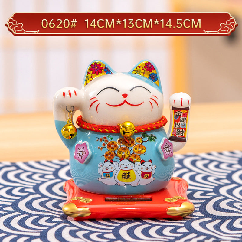 Solar Lucky Cat Ornament for Festive Prosperity Decor