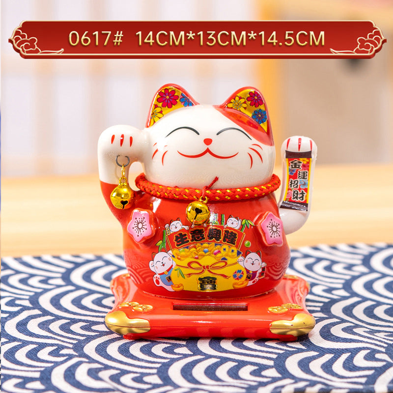Solar Lucky Cat Ornament for Festive Prosperity Decor