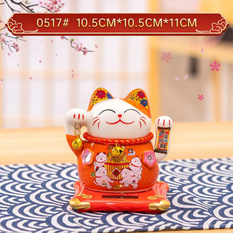 Solar Lucky Cat Ornament for Festive Prosperity Decor