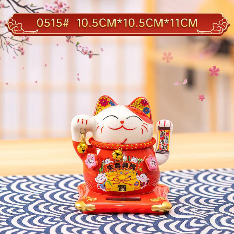 Solar Lucky Cat Ornament for Festive Prosperity Decor