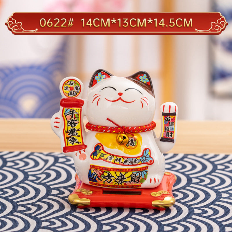 Solar Lucky Cat Ornament for Festive Prosperity Decor