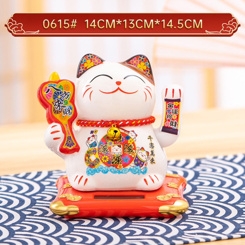 Solar Lucky Cat Ornament for Festive Prosperity Decor