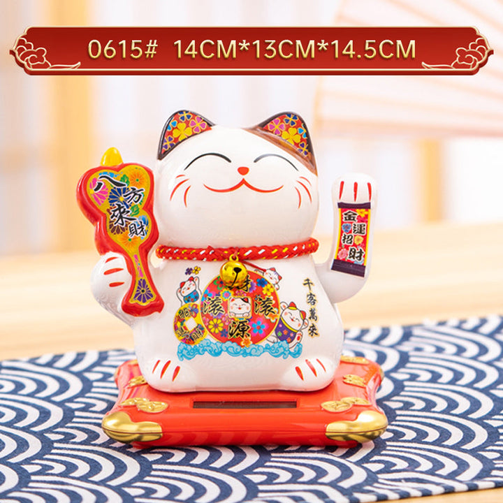Solar Lucky Cat Ornament for Festive Prosperity Decor