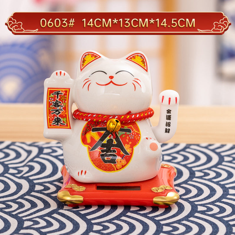 Solar Lucky Cat Ornament for Festive Prosperity Decor