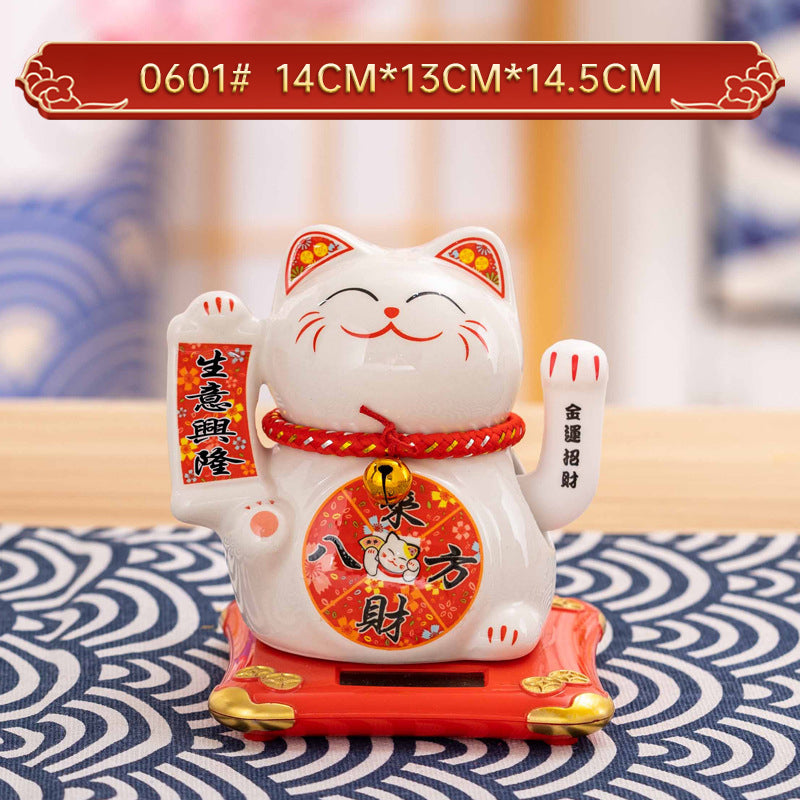 Solar Lucky Cat Ornament for Festive Prosperity Decor