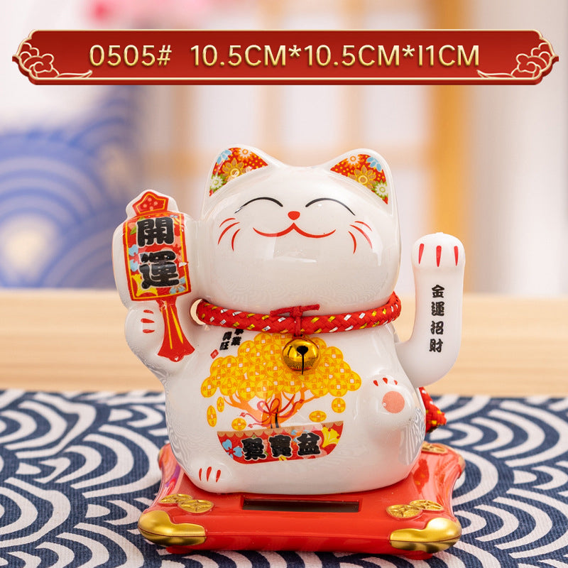 Solar Lucky Cat Ornament for Festive Prosperity Decor