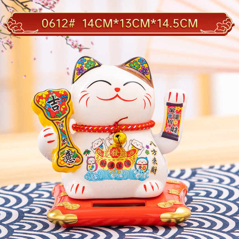 Solar Lucky Cat Ornament for Festive Prosperity Decor