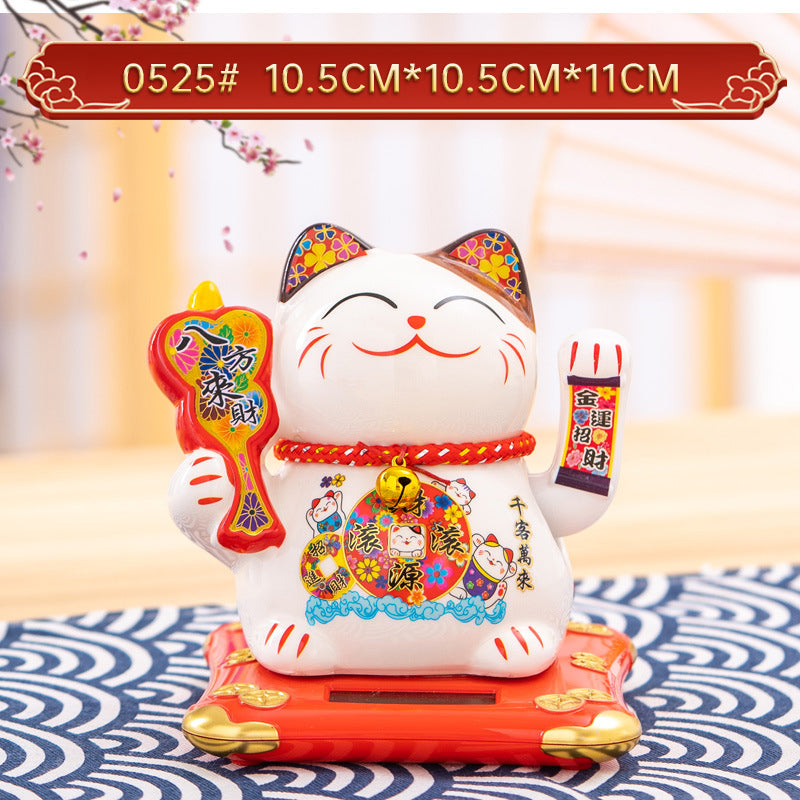 Solar Lucky Cat Ornament for Festive Prosperity Decor