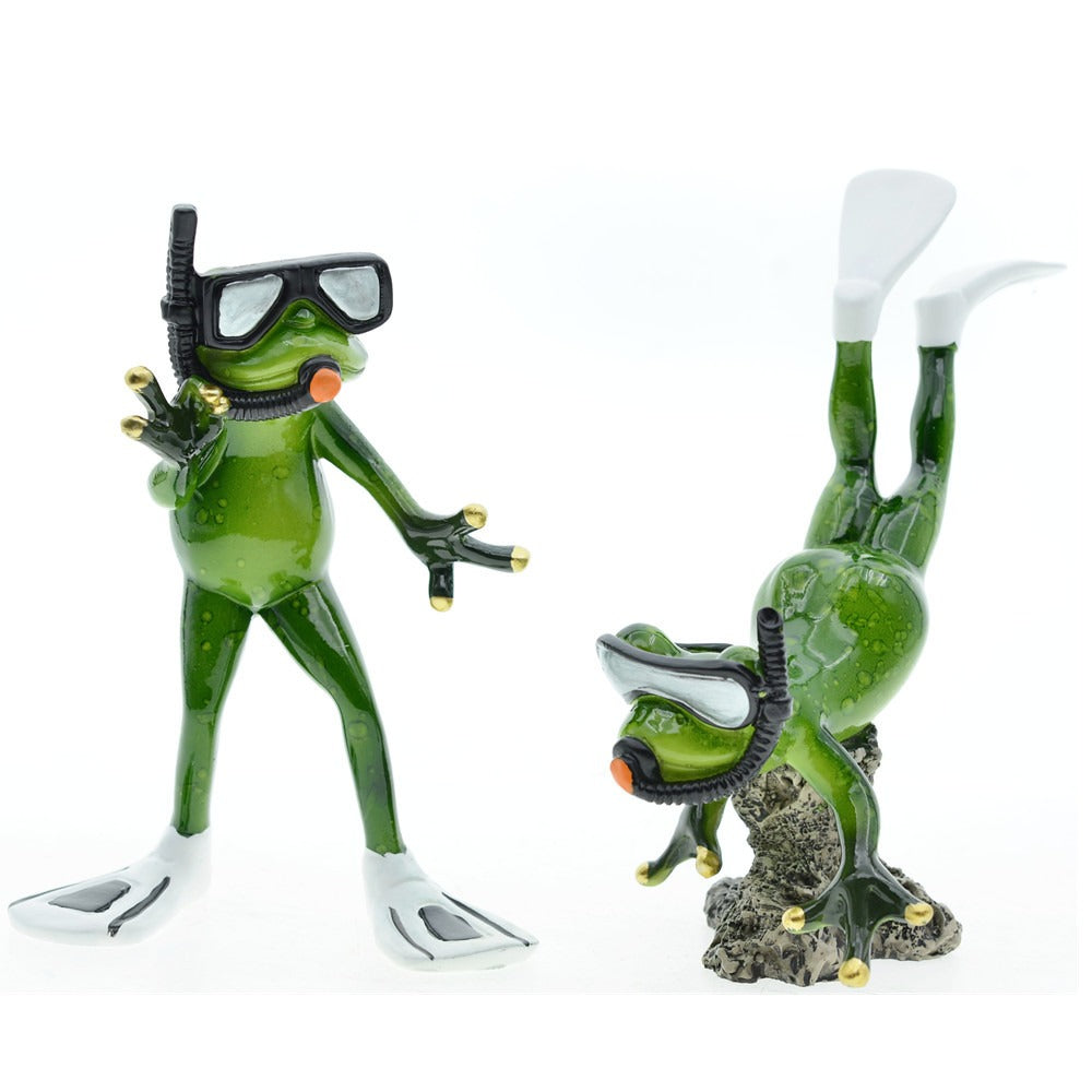 Frog Diver Couple Resin Decoration For Playful Shelves
