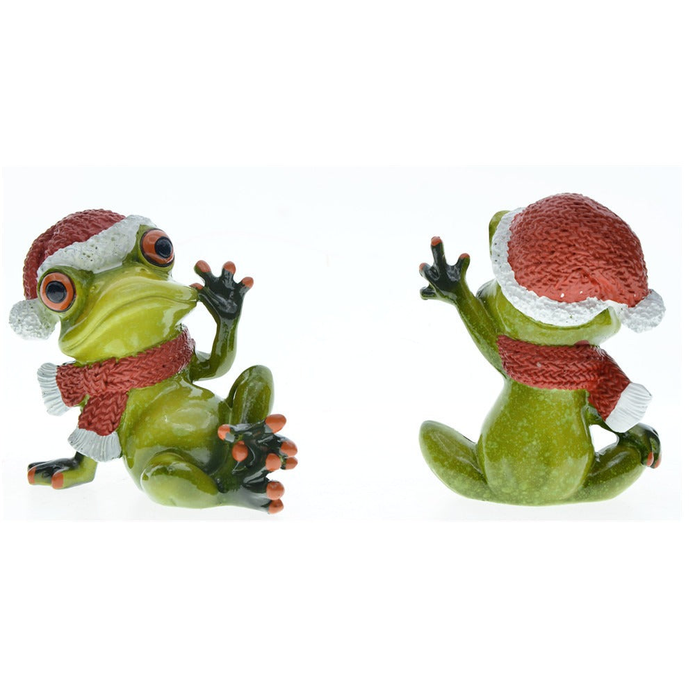 Frog Couple Christmas Decor - Whimsical Resin Display