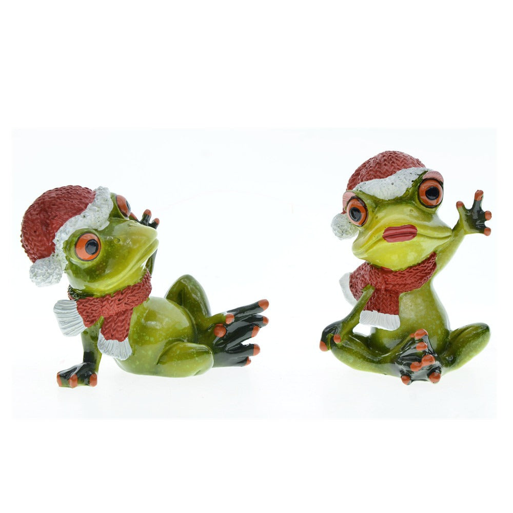 Frog Couple Christmas Decor - Whimsical Resin Display