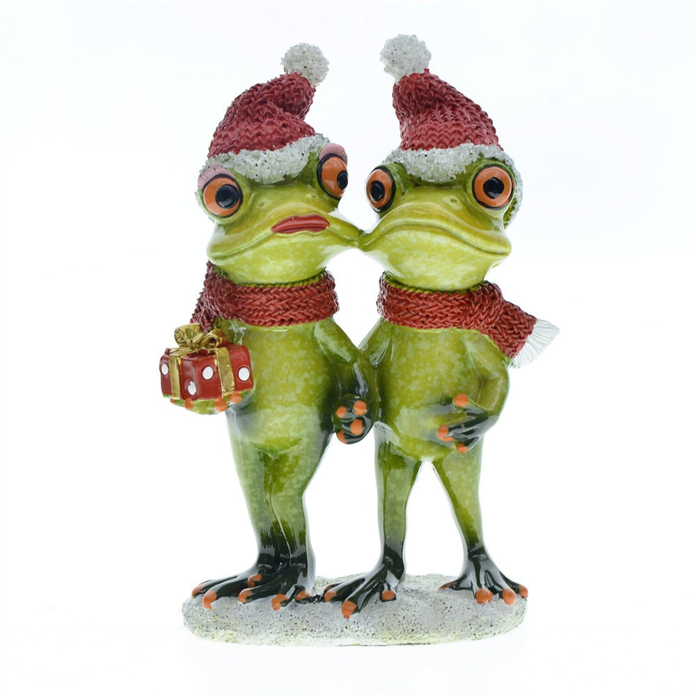 Holiday Frog Couple Figurine for Playful Christmas Decor