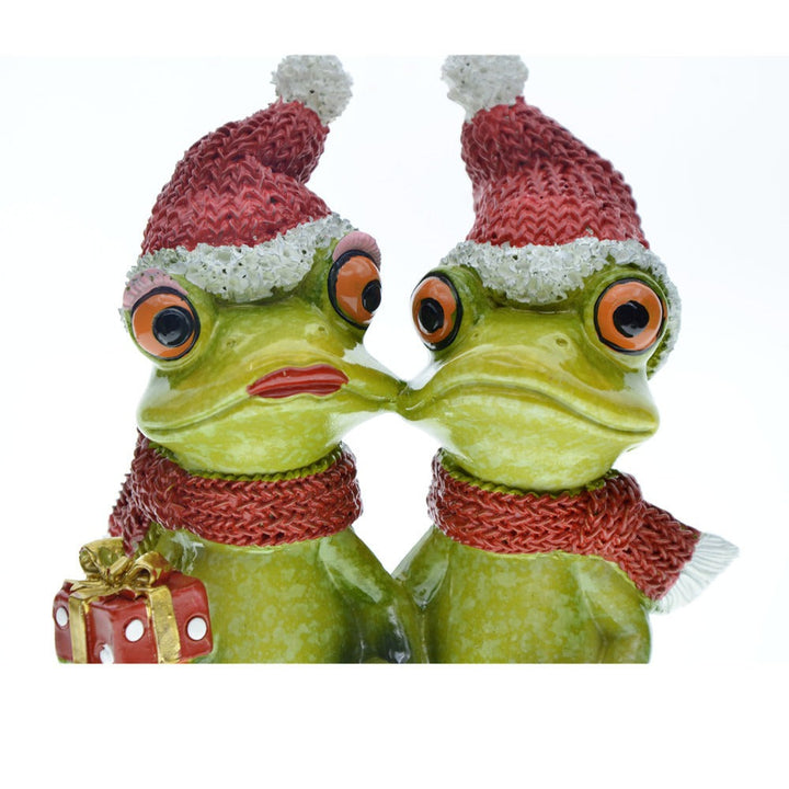Holiday Frog Couple Figurine for Playful Christmas Decor